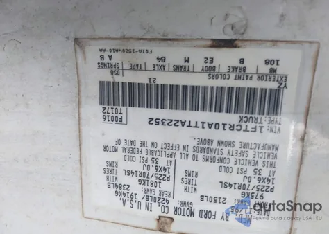 1996 Ford Ranger из США, поврежденный, VIN 1FTCR10A1TTA22352